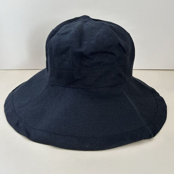Fog Linen Work Sun Hat Linen Wide Brim Breathable Lagenlook Dark Navy - Picture 3 of 7